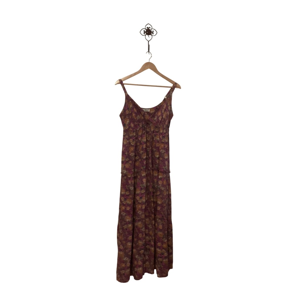 Natural‎ Life Maxi Dress Womens Medium Purple Floral Boho Tiered Pockets Rayon